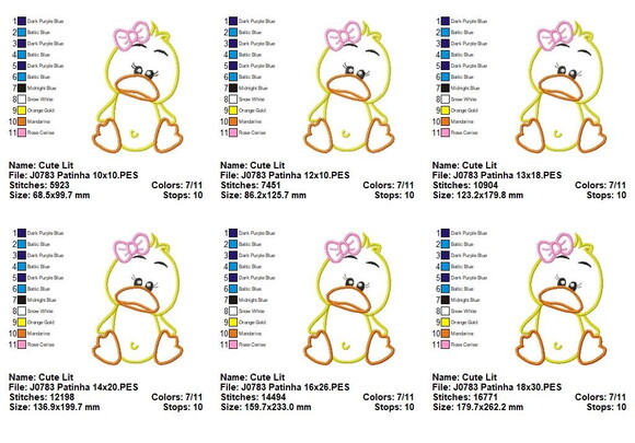 Matriz de Bordado Pato Patinha Aplique