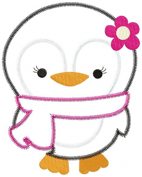 Matriz de Bordado Pinguim Menina Aplique Zig Zag