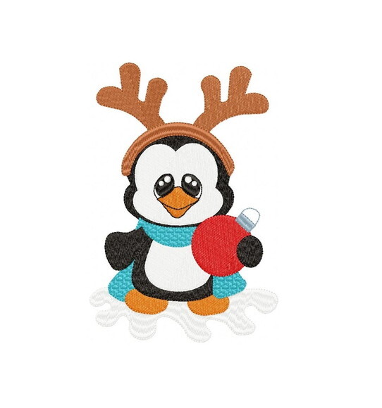 Matriz de Bordado Pinguim Natalino Coleção Ponto Cheio