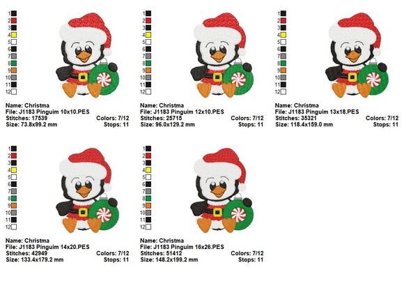 Matriz de Bordado Pinguim Natalino com Enfeite