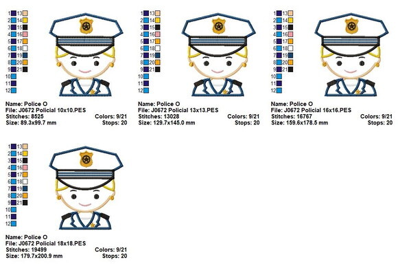 Matriz de Bordado Policial Menina Aplique