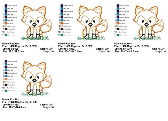 Matriz de Bordado Raposa Infantil Aplique