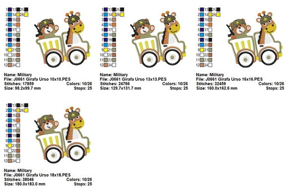 Matriz de Bordado Safari Militar no Jeep Aplique
