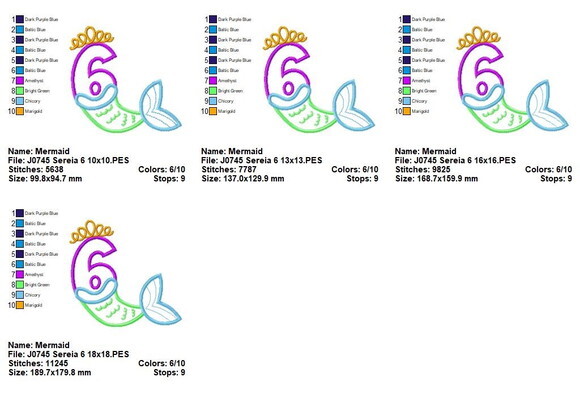 Matriz de Bordado Sereia Número 6 Aplique