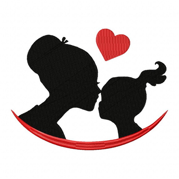 Matriz de Bordado Silhueta Mãe e Filha com Coração