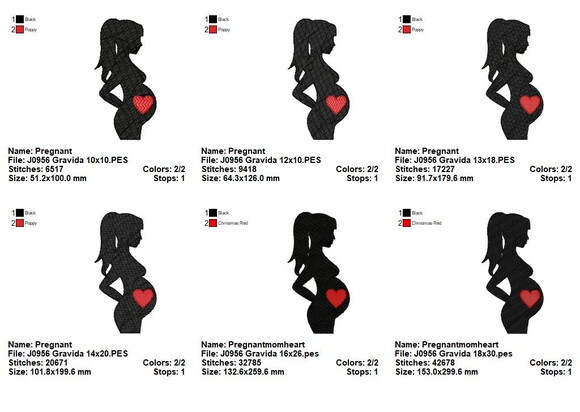 Matriz de Bordado Silhueta Grávida Gestante Mamãe