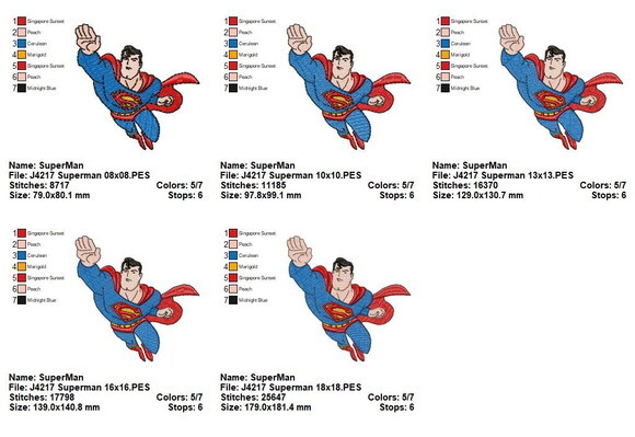 Matriz de Bordado Super Homem Superman em Voo Ponto Cheio