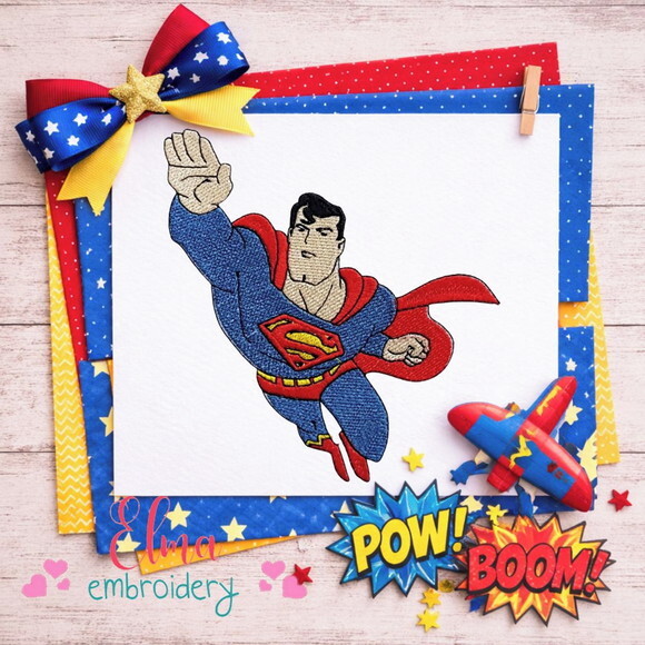 Matriz de Bordado Super Homem Superman em Voo Ponto Cheio