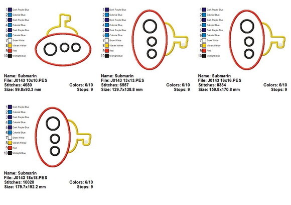 Matriz de Bordado Submarino Fofinho Aplique
