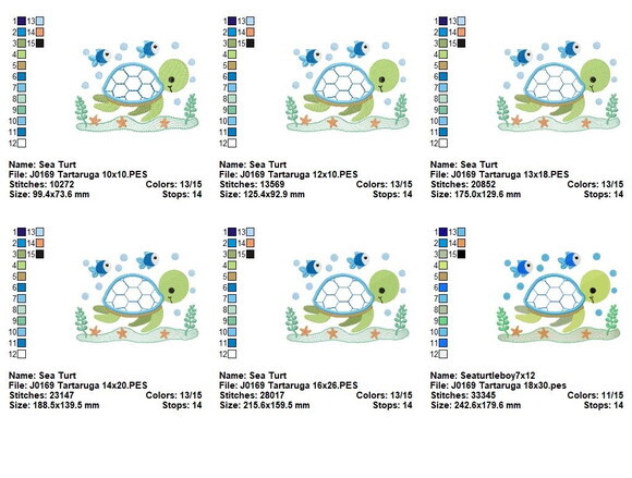 Matriz de Bordado Tartaruguinha do Mar Azul Aplique