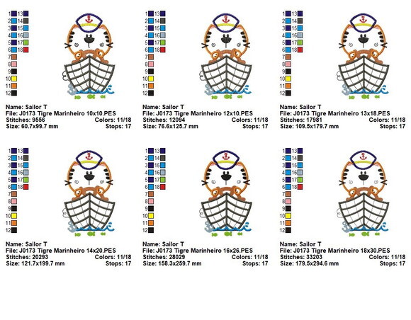 Matriz de Bordado Tigre Marinheiro Aventureiro Aplique