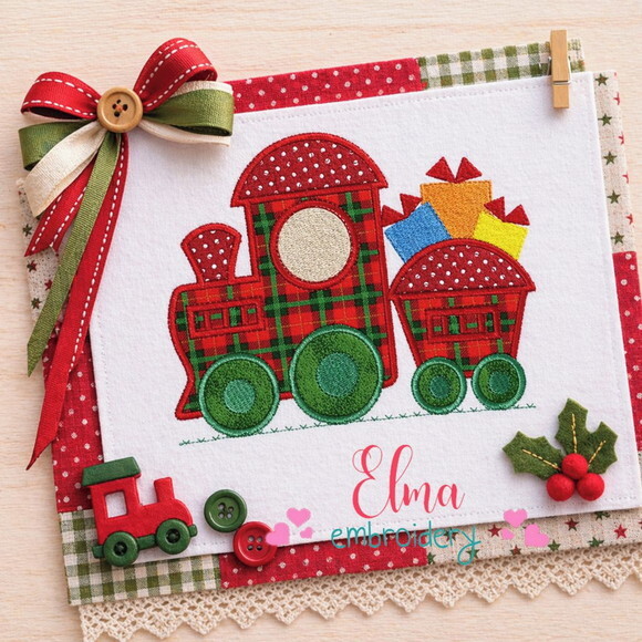 Matriz de Bordado Trem de Natal com Presentes Aplique