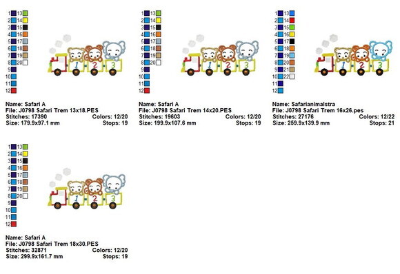 Matriz de Bordado Trem Safari Animais Aplique