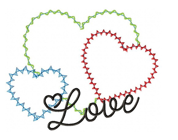 Matriz de Bordado Três Corações Love - Ponto Patchwork