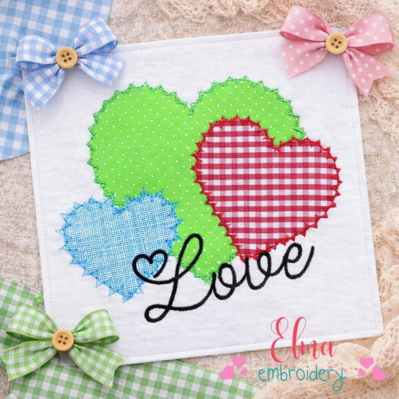 Matriz de Bordado Três Corações Love - Ponto Patchwork