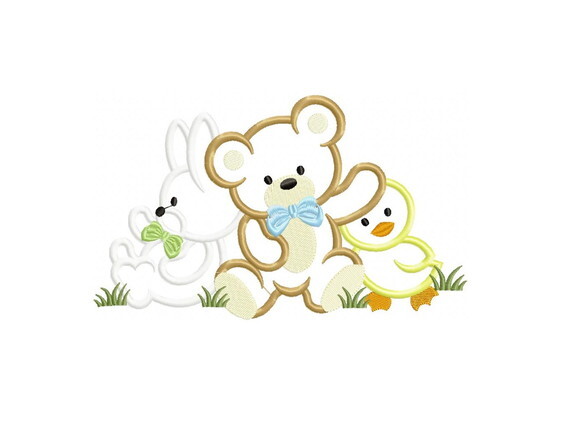Matriz de Bordado Trio de Amigos Coelho Urso Patinho