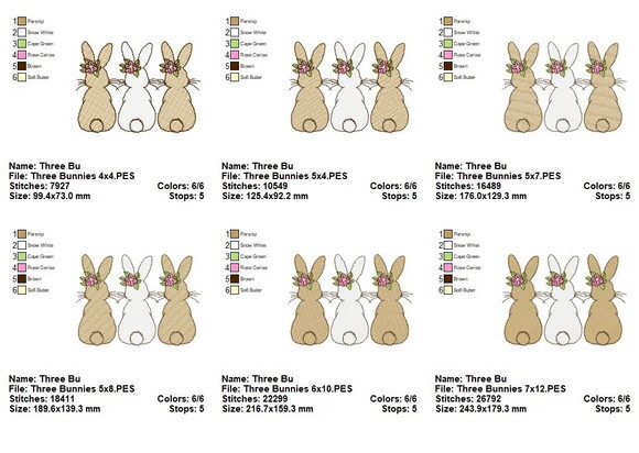 Matriz de Bordado Trio de Coelhos Ponto Sketch