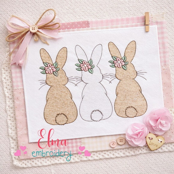 Matriz de Bordado Trio de Coelhos Ponto Sketch