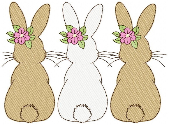 Matriz de Bordado Trio de Coelhos Ponto Sketch