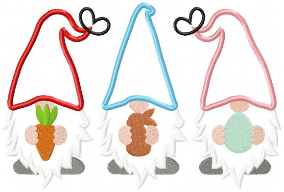 Matriz de Bordado Trio de Gnomos de Páscoa Aplique