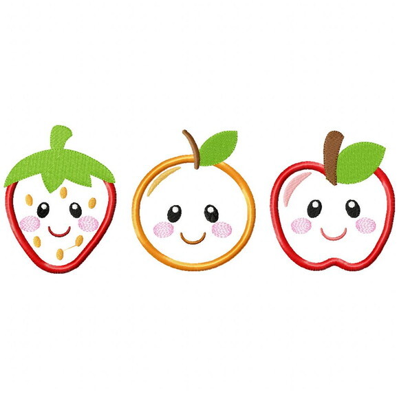Matriz de Bordado Trio Frutinhas Sorridentes Aplique