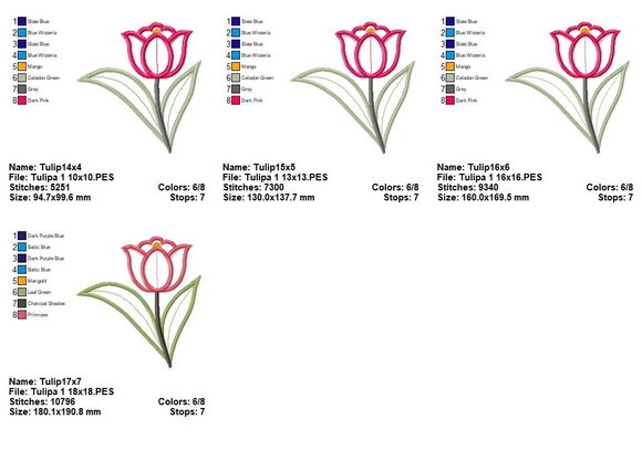 Matriz de Bordado Tulipa Encanto Floral Aplique