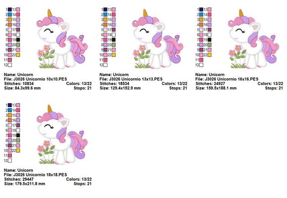 Matriz de Bordado Unicórnio com Flores Aplique