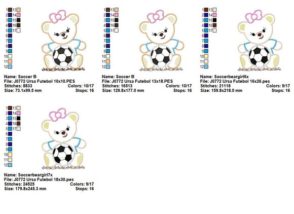Matriz de Bordado Ursa com Bola de Futebol Aplique