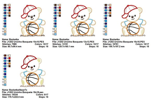 Matriz de Bordado Ursinho com Bola de Basquete