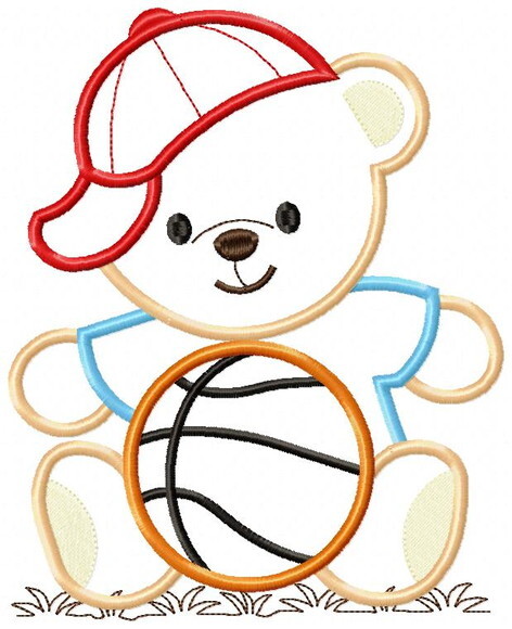 Matriz de Bordado Ursinho com Bola de Basquete