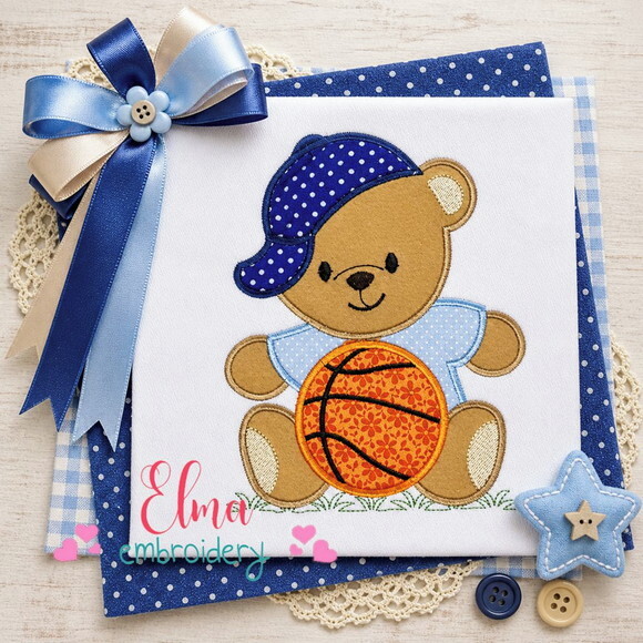 Matriz de Bordado Ursinho com Bola de Basquete