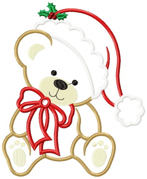 Matriz de Bordado Urso com Gorro de Natal Aplique