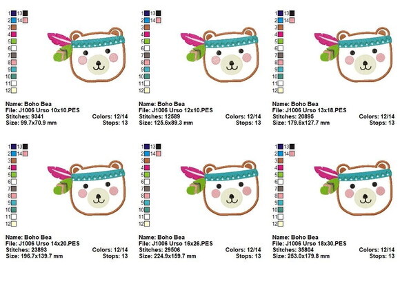Matriz de Bordado Urso Ursinhos Boho Aplique