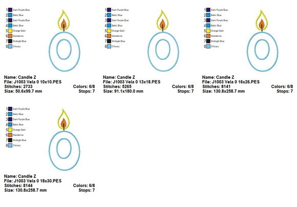 Matriz de Bordado Vela Número 0 Aplique