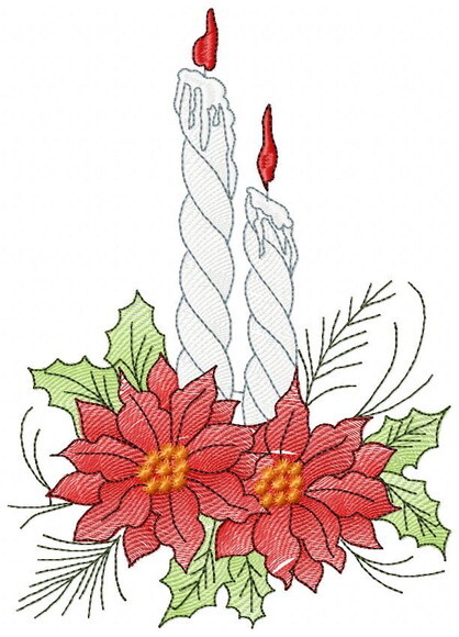 Matriz de Bordado Velas de Natal com Flores Pto Sketch