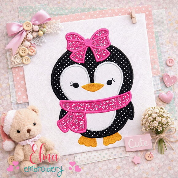 Pinguim Menina Aplique Matriz de Bordado