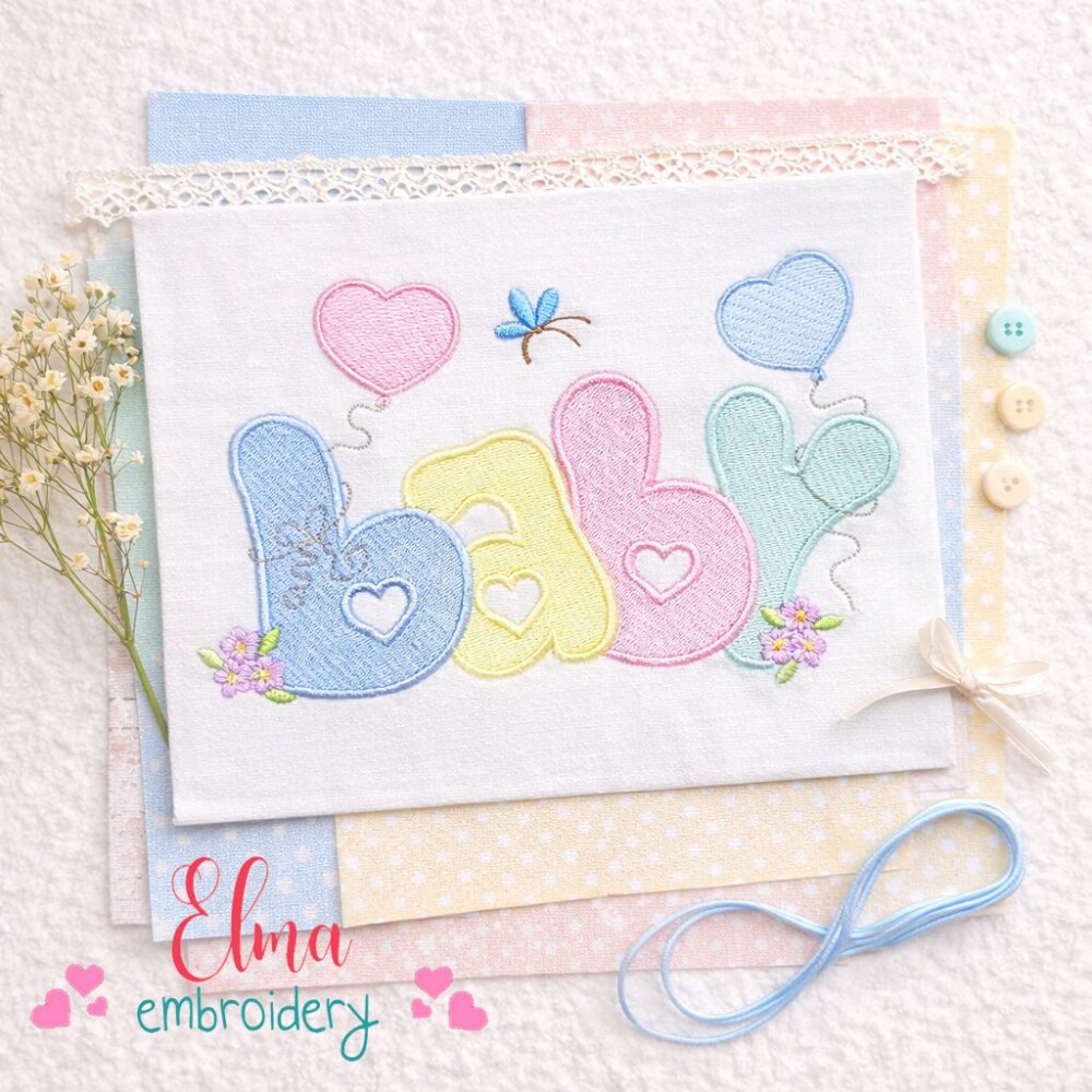 Matriz de Bordado Baby Balões Corações Flores Ponto Cheio
