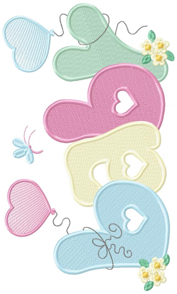Matriz de Bordado Baby Balões Corações Flores Ponto Cheio