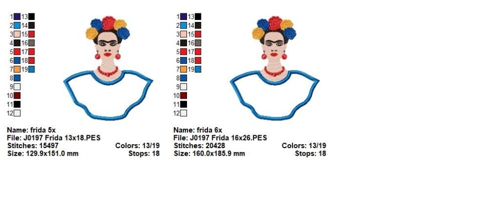 Matriz de Bordado Frida Kahlo Mexicana Aplique