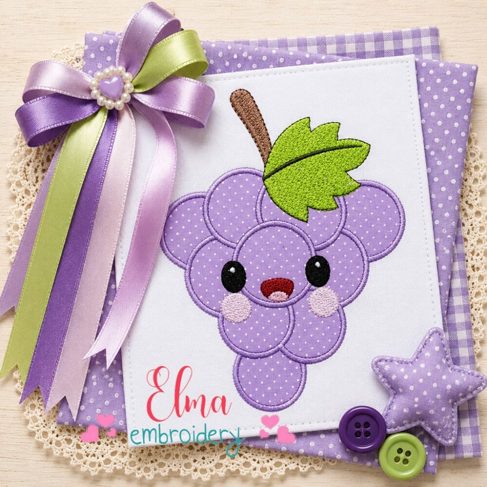 Matriz de Bordado Uvinha Kawaii Fofinha Aplique