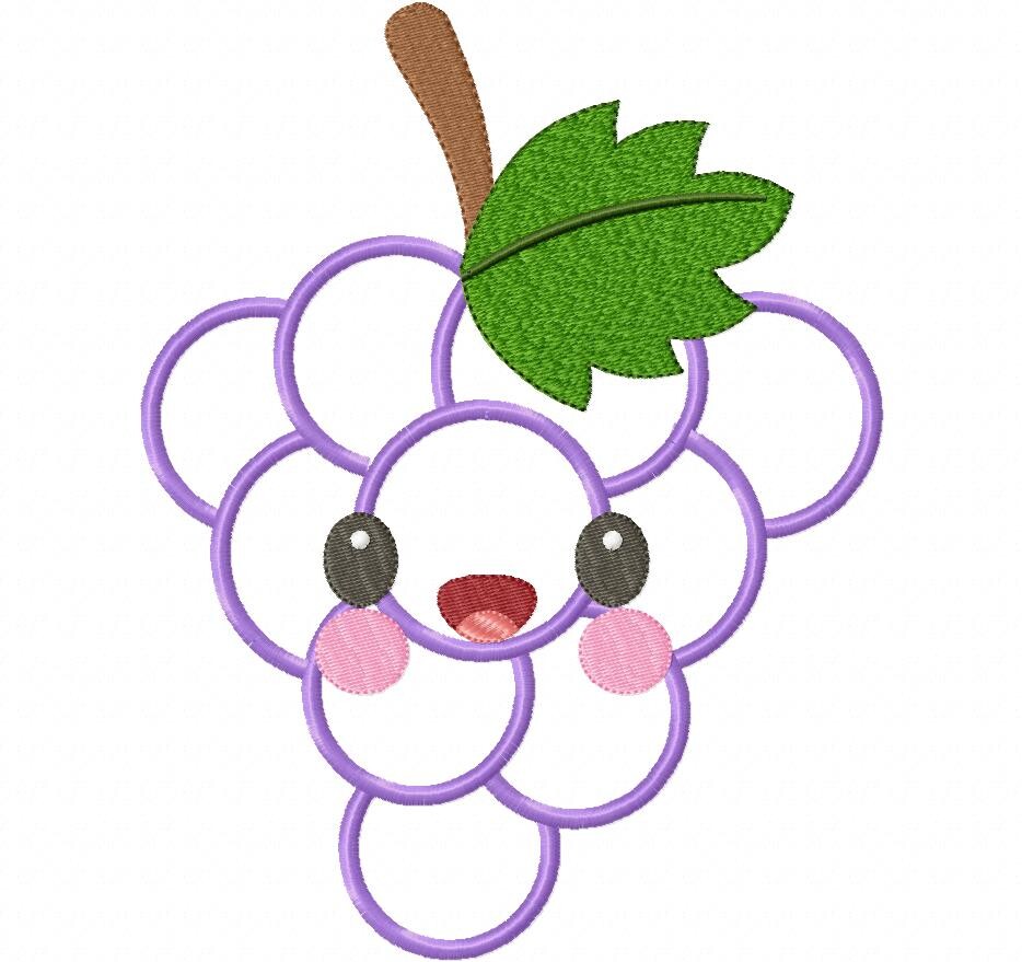 Matriz de Bordado Uvinha Kawaii Fofinha Aplique