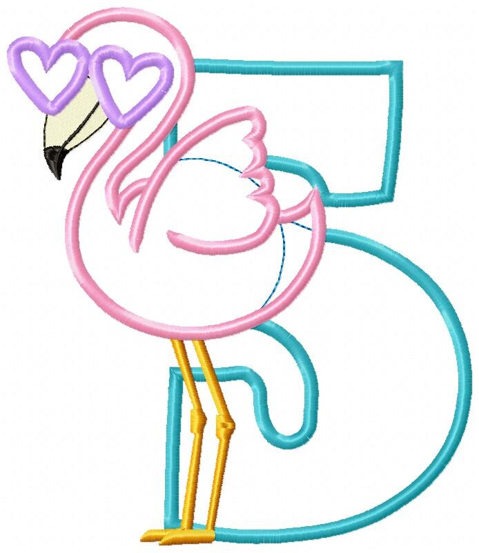 Matriz de Bordado Flamingo Número 5 Aplique
