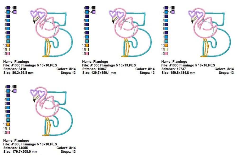 Matriz de Bordado Flamingo Número 5 Aplique