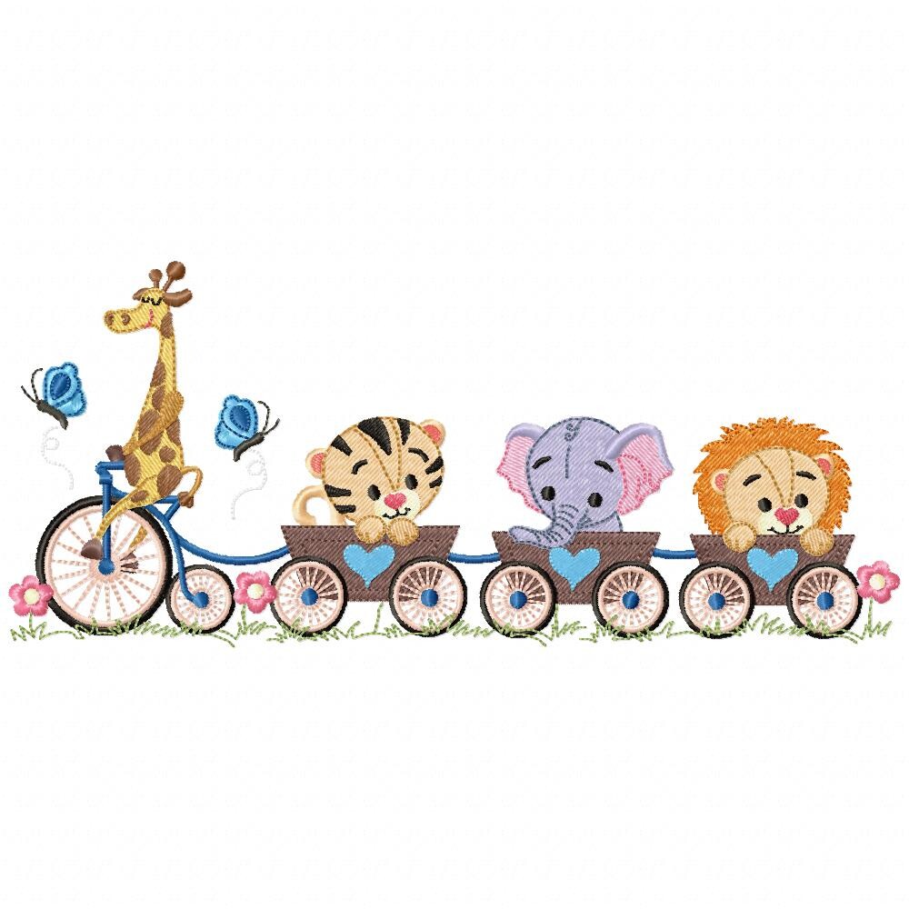 Matriz de Bordado Safari com Animais no Trenzinho Ponto Cheio