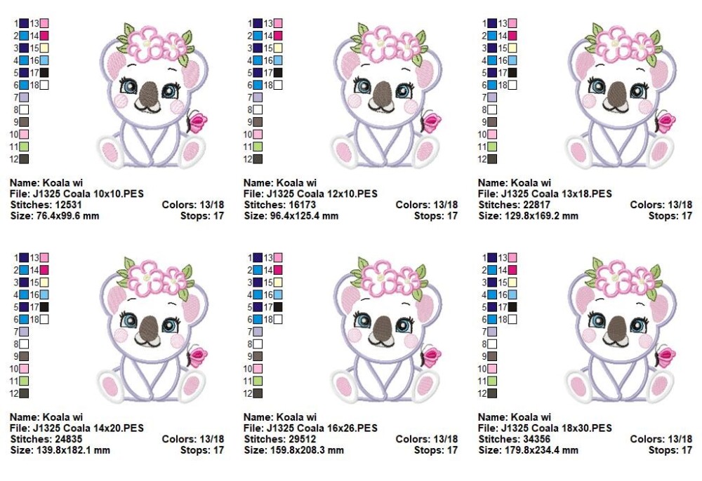 Matriz de Bordado Coala Floral Delicada Aplique
