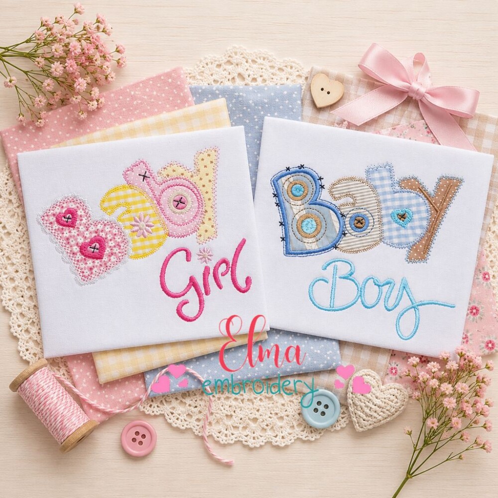 Matriz de Bordado Baby Boy e Baby Girl Aplique