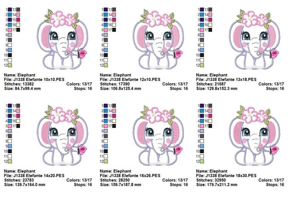 Matriz de Bordado Elefante com Coroa de Flores Aplique