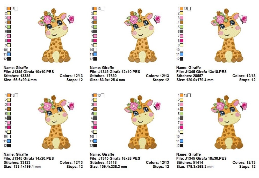 Matriz de Bordado Girafa Floral Ponto Cheio