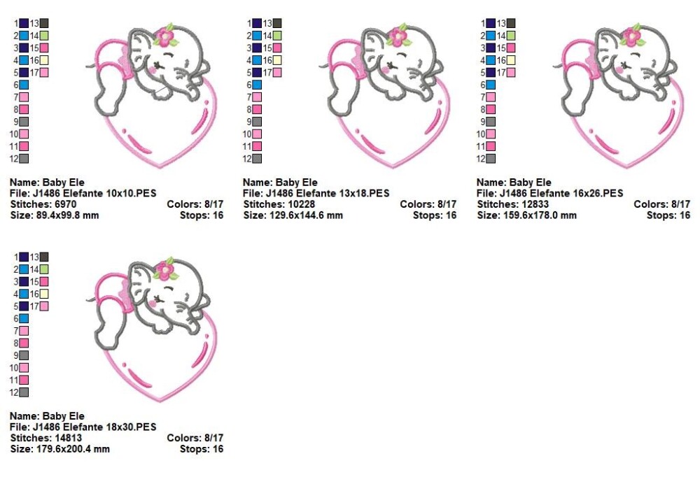 Matriz de Bordado Elefante Menino e Menina Dorminhocos no Coraç?