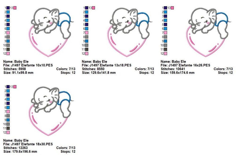 Matriz de Bordado Elefante Menino e Menina Dorminhocos no Coraç?